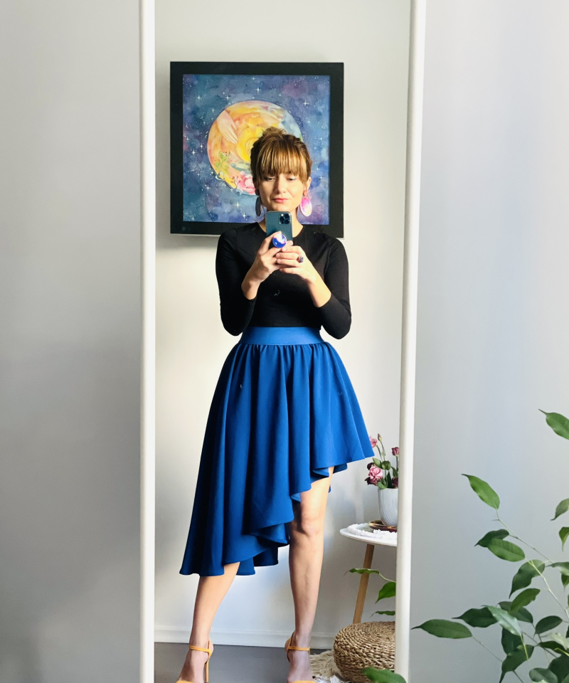fusta asimetrica deep blue albastru handmade 1