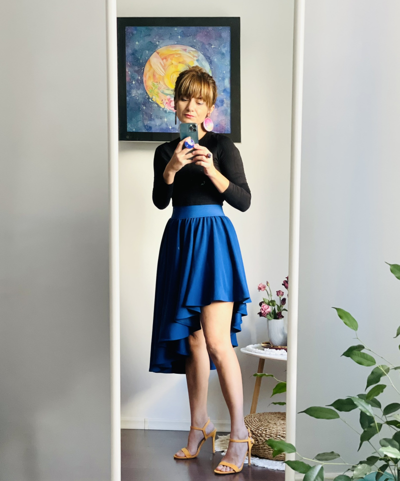 fusta asimetrica deep blue albastru handmade 2