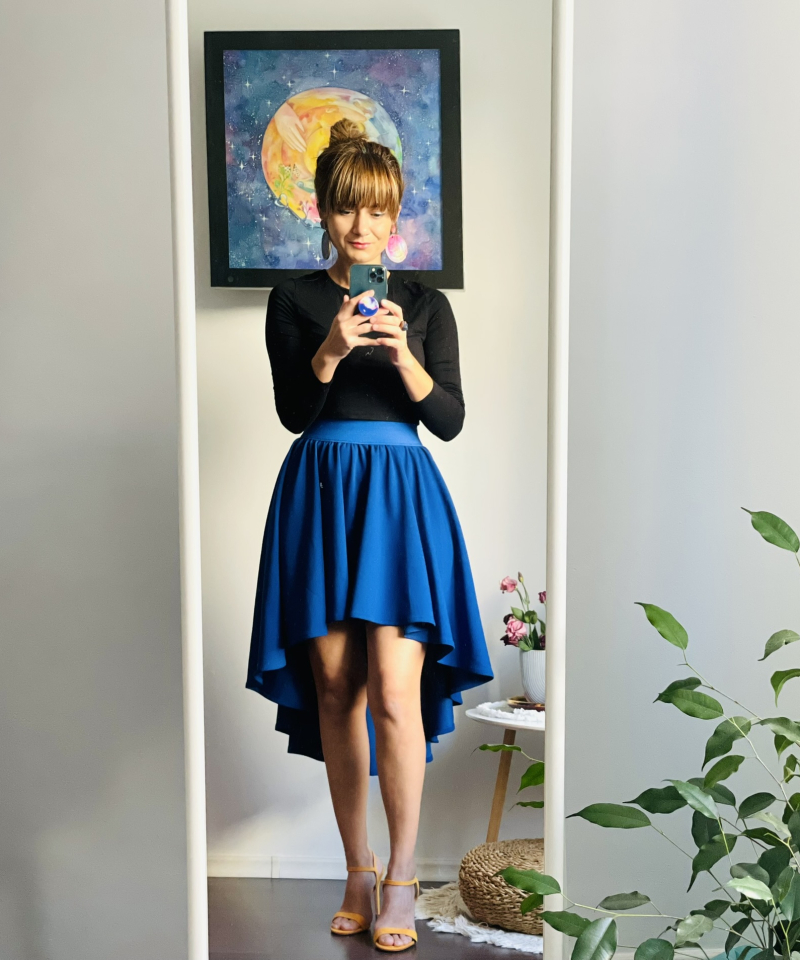 fusta asimetrica deep blue albastru handmade 3