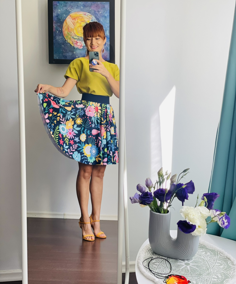 fusta midi dansul florilor handmade 1